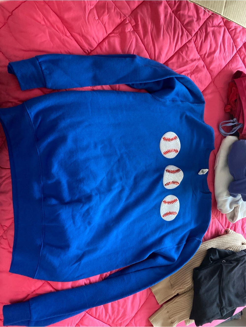 Royal Blue Baseball Graphic Crewneck Sweatshirt